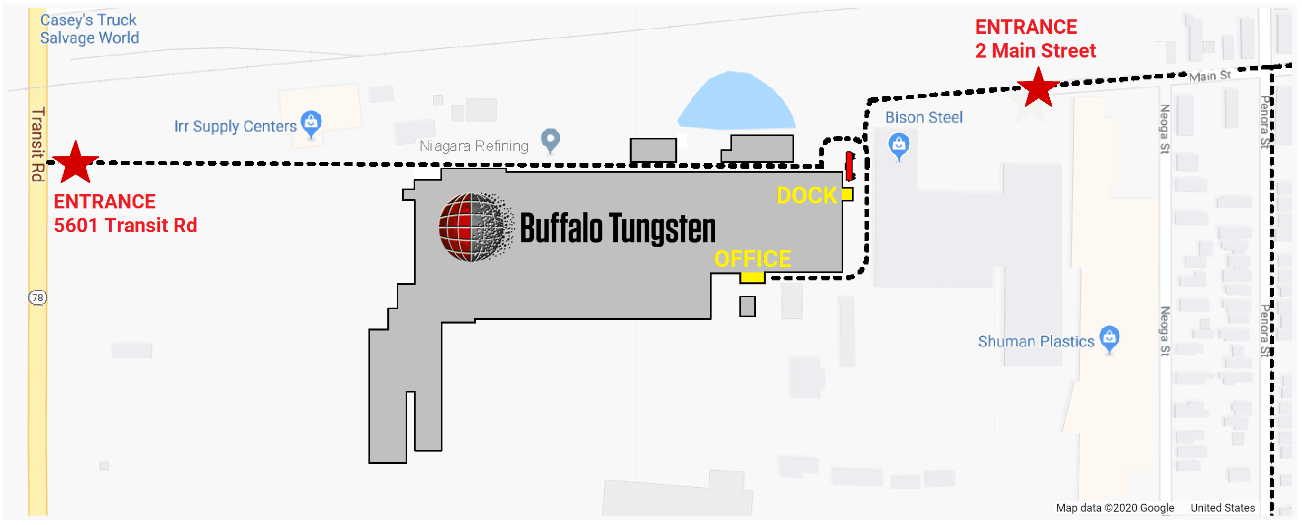 Buffalo Tungsten Directions on Site Map without Border